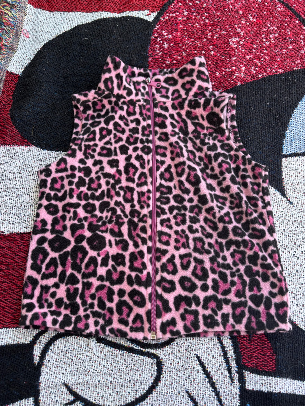 VINTAGE Y2K KIDGETS PINK LEOPARD PRINT FLEECE ZIP UP VEST SIZE 4T